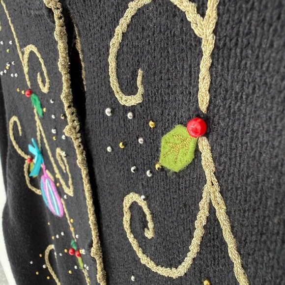 Designs Originals Studio Joy VTG Embroidered Christmas Sweater Cardigan MEDIUM - Picture 7 of 8